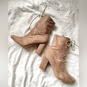 New - Taupe Tie Up Heeled Fall Boots